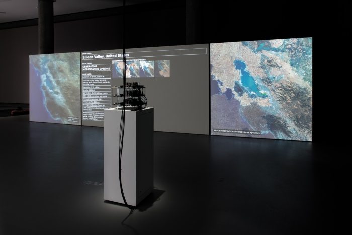 Installation View of Asunder by Tega Brain, Bengt Sjölén, and Julian Oliver. Photo by Luca Girardini, CC NC-SA 4.0