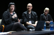 Rosa Menkman, Jussi Parikka, and Nora O Murchú during End to End Closing Discussion